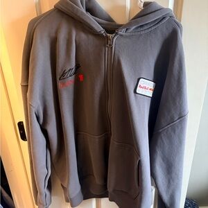 Gray Zip-Up Hoodie with Red Bull Racing Logo